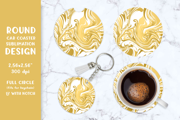 Gold marble texture round car coaster sublimation 002