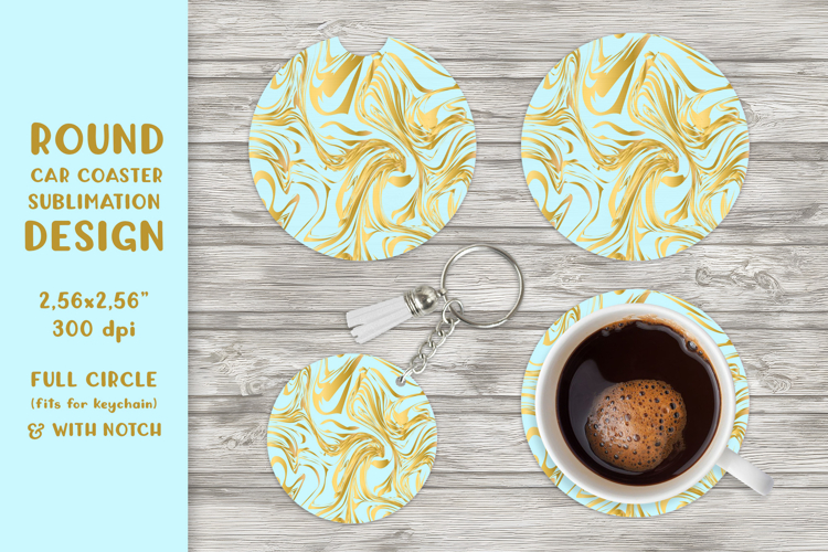 Blue gold marble texture round car coaster sublimation 004