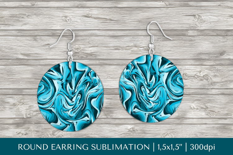 Blue marble texture round earrings sublimation design 002