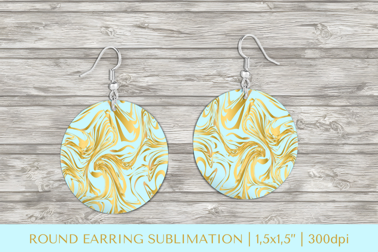 Blue marble texture round earrings sublimation design 004