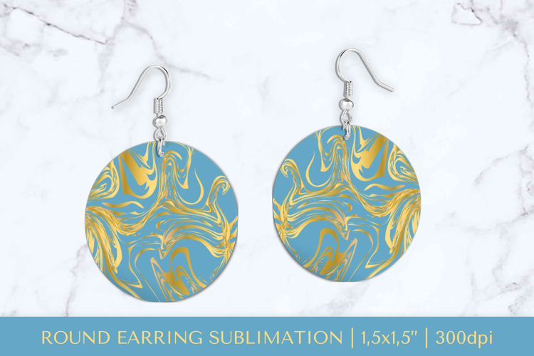 Blue marble texture round earrings sublimation design 005