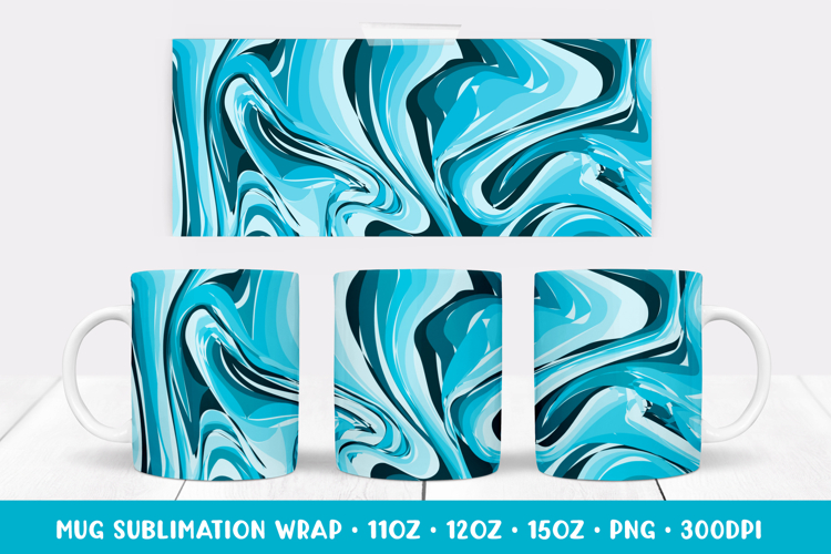 Marble Texture Mug Sublimation Design. Blue Mug Wrap 01