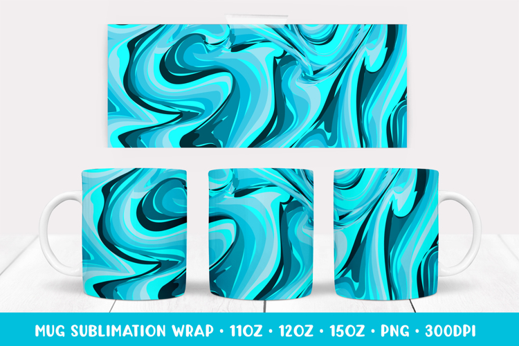 Marble Texture Mug Sublimation Design. Blue Mug Wrap 02