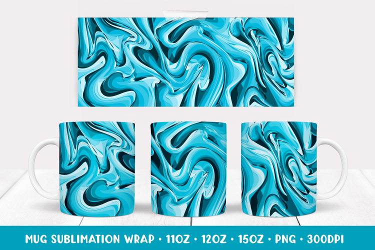Marble Texture Mug Sublimation Design. Blue Mug Wrap 03