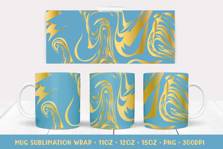 Marble Texture Mug Sublimation Design. Blue Gold Mug Wrap 12