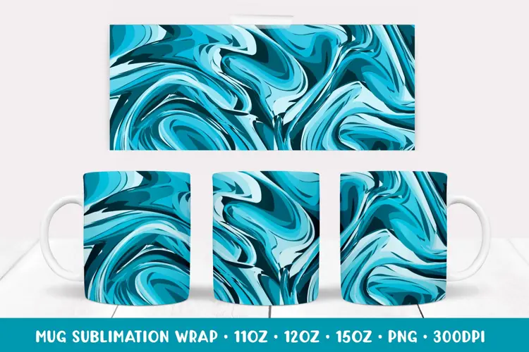 Marble Texture Mug Sublimation Design. Blue Mug Wrap 14