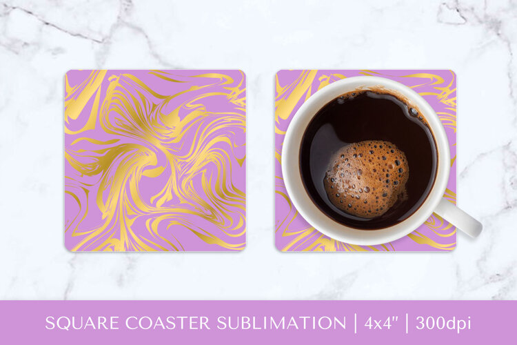 Gold marble texture square coaster sublimation design 008 example image 1