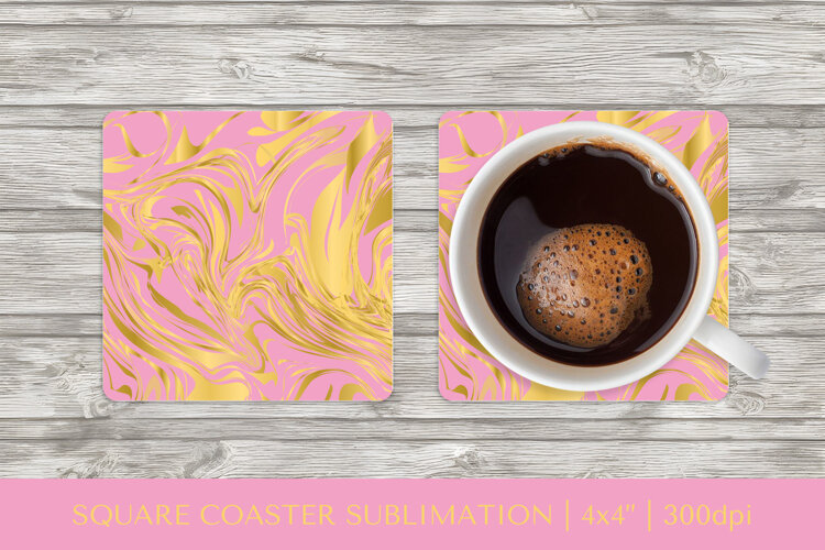 Gold marble texture square coaster sublimation design 010 example image 1