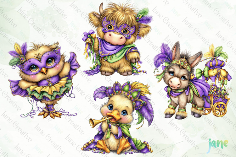 Mardi Gras Animal Sublimation Clipart
