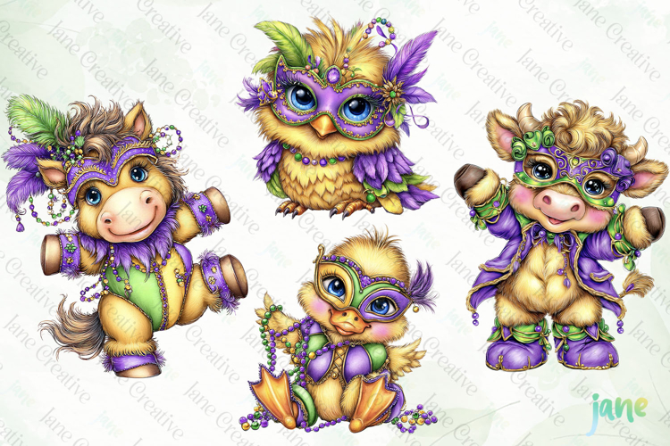 Mardi Gras Animal Sublimation Clipart