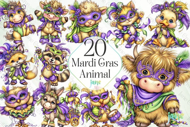Mardi Gras Animal Sblimation Clipart
