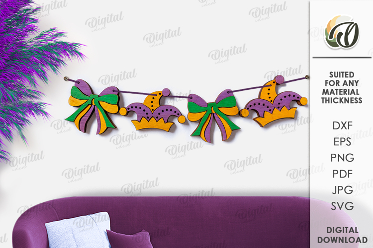 Mardi Gras Banner Laser Cut. Mardi Gras Wall Decor SVG