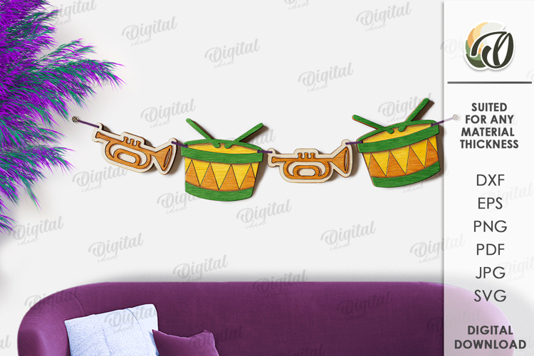 Mardi Gras Banner Laser Cut. Mardi Gras Wall Decor SVG