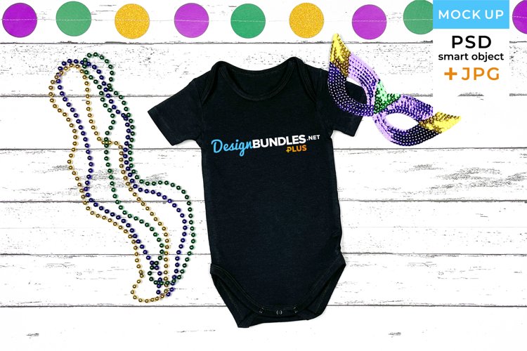 Baby Bodysuit Mockup Mardi Gras | Black bodysuit mockup