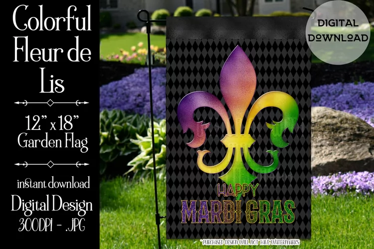 Colorful Fleur de Lis 12x18 Garden Flag Sublimation Design