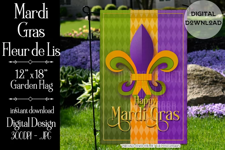Mardi Gras Fleur de Lis 12x18 Garden Flag Sublimation Design