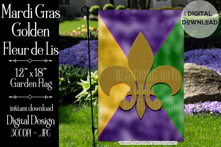 Mardi Gras 12x18 Golden Fleur Garden Flag Sublimation Design