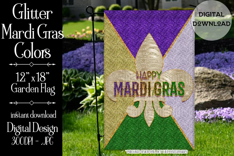 Mardi Gras 12x18 Glitter Look Garden Flag Sublimation Design