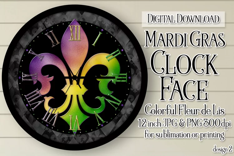 Mardi Gras Clock, Fleur de Lis 12" Clock Face Sublimation d2