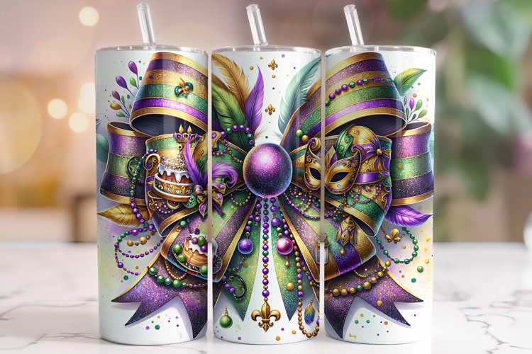 Mardi Gras Coquette Bow Tumbler Wrap, Mardi Gras Tumbler PNG