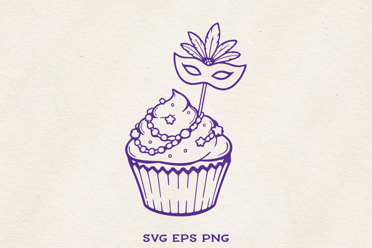 Mardi Gras Cupcake SVG | Carnival Dessert Clipart