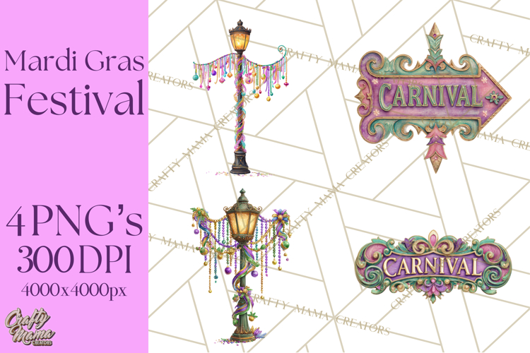 Mardi Gras Street Parade Clipart with Masks Feathers PNG