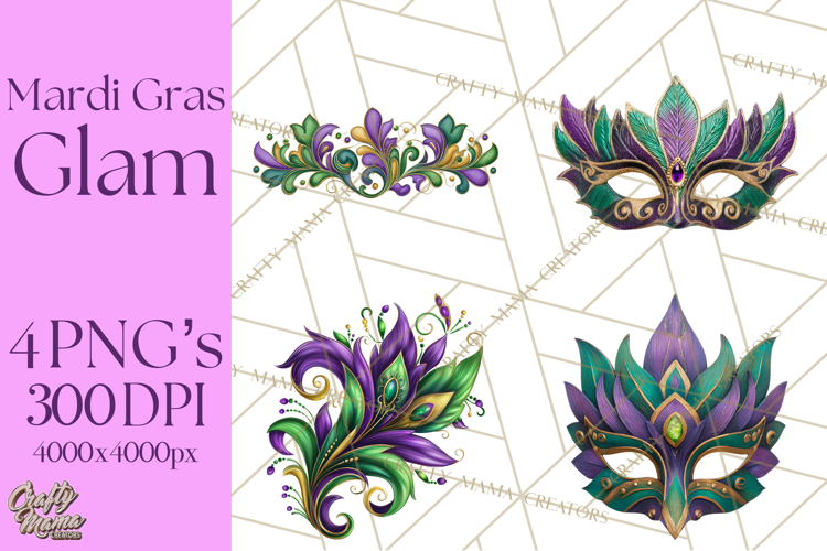 Mardi Gras Masquerade Clipart With Masks and Feathers PNG