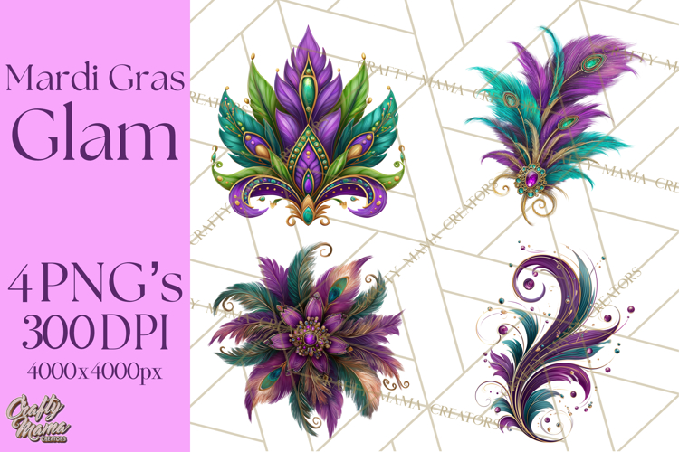 Mardi Gras Masquerade Clipart With Masks and Feathers PNG