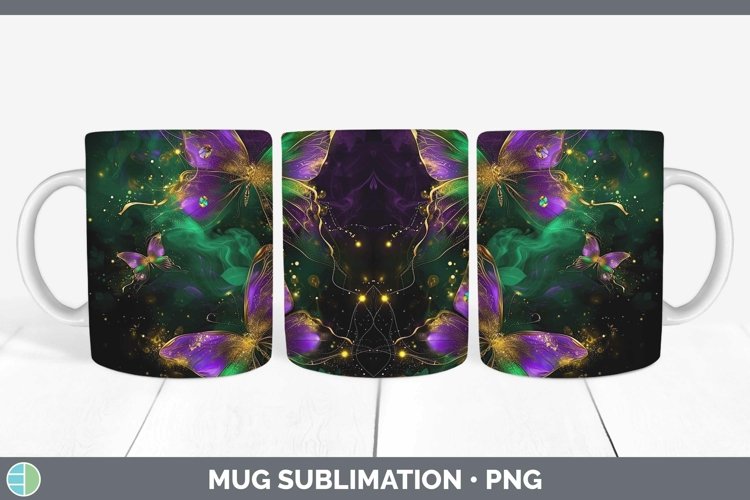 Mardi Gras Glow Butterflies Mug Wrap Sublimation Coffee Cup