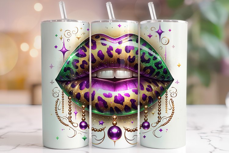 Mardi Gras Lips Tumbler Wrap, Mardi Gras Tumbler PNG example image 1