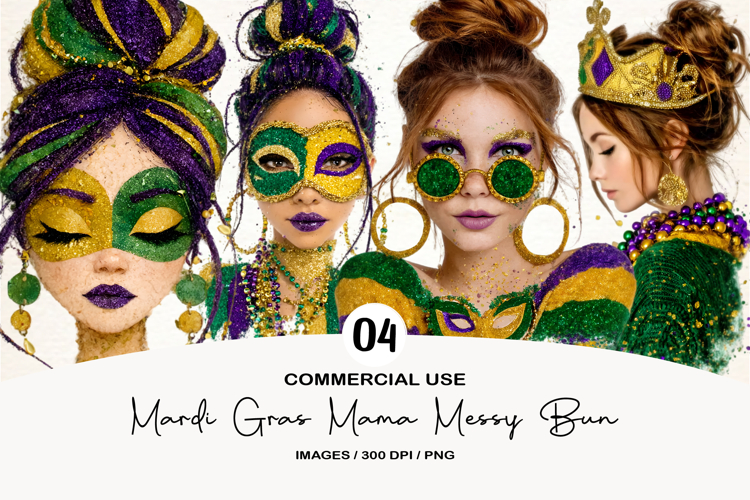 Mardi Gras Mama Messy Bun PNG