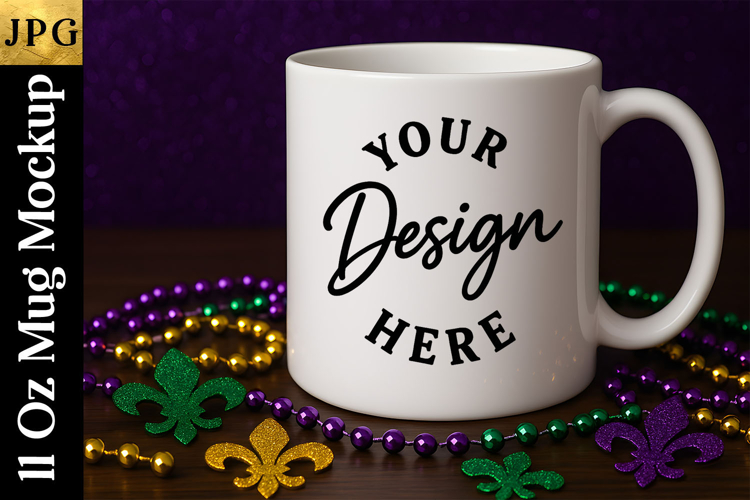 Mardi Gras Mug Mockup JPG | Sublimation Coffee Cup