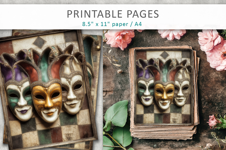 vintage carnival scrapbooking paper, mardi gras pages