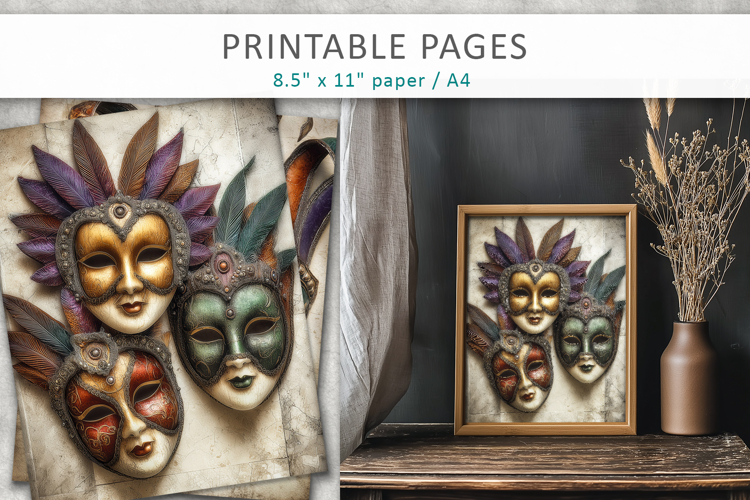 grunge masquerade journal pages, mardi gras