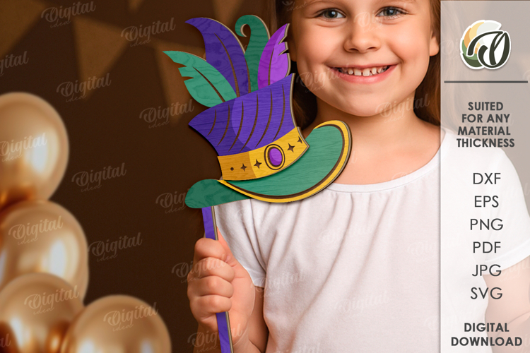 Mardi Gras Photo Booth Prop Lasercut. Mardi Gras Hat SVG