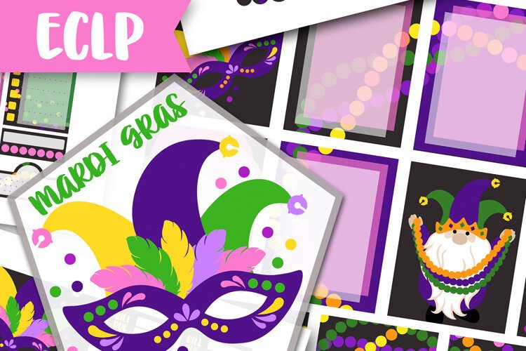 Printable Life Planner Stickers Mardi Gras Masquerade Gnome example image 1