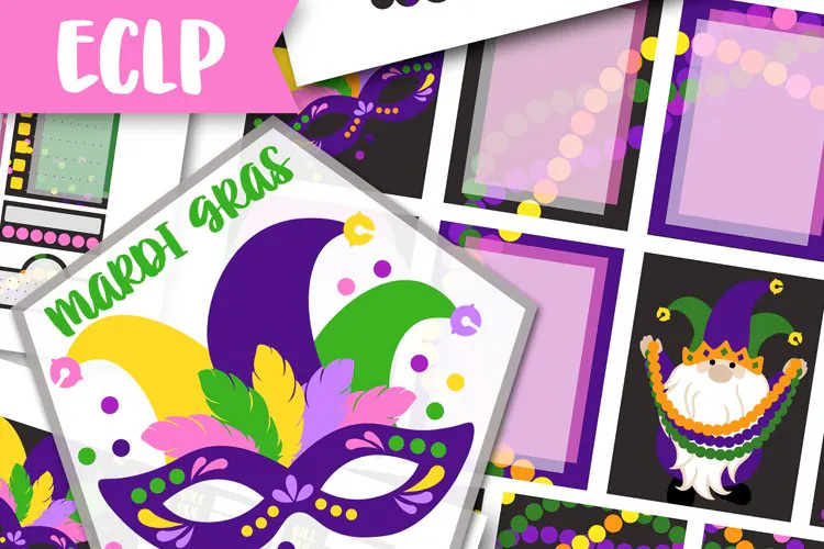 Printable Life Planner Stickers Mardi Gras Masquerade Gnome