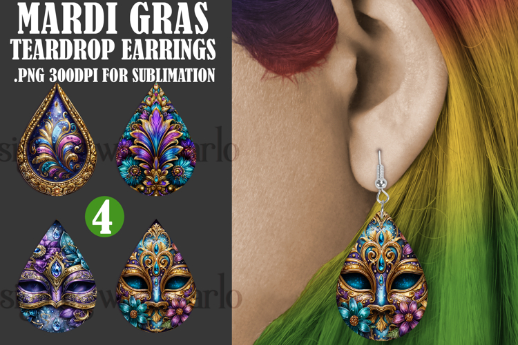 Mardi Gras Teardrop Earrings, Carnival Earring Designs, s12