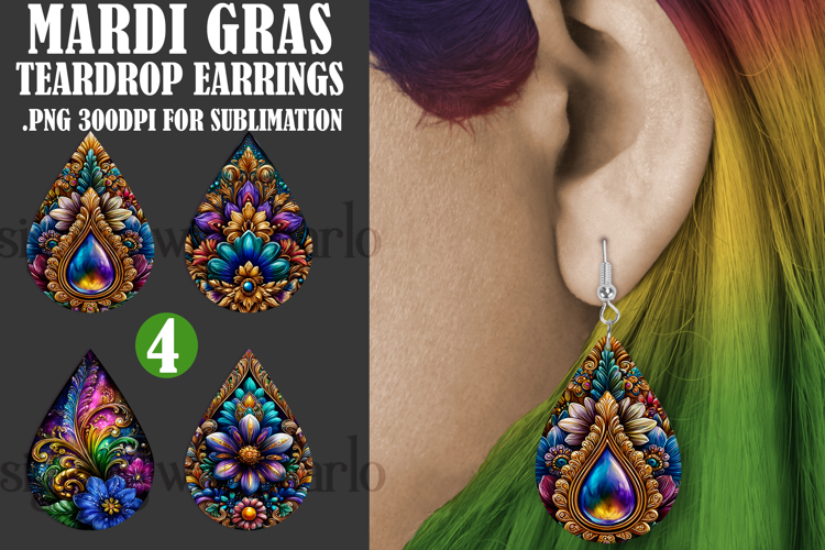 Mardi Gras Teardrop Earrings, Carnival Earring Designs, s13