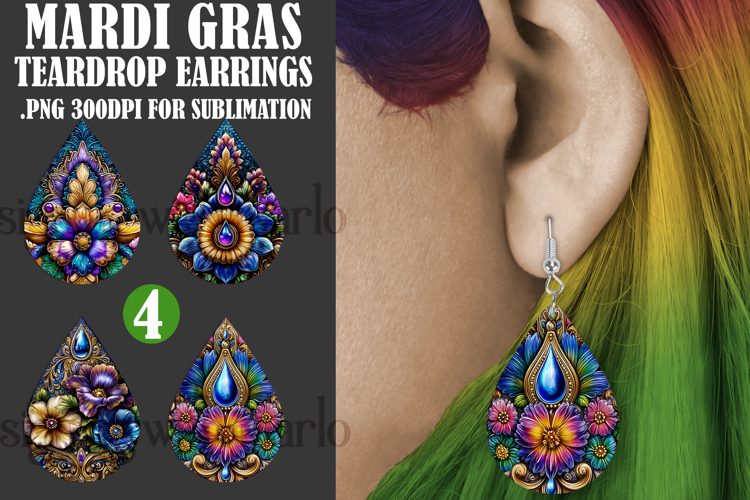 Mardi Gras Teardrop Earrings, Carnival Earring Designs, s15