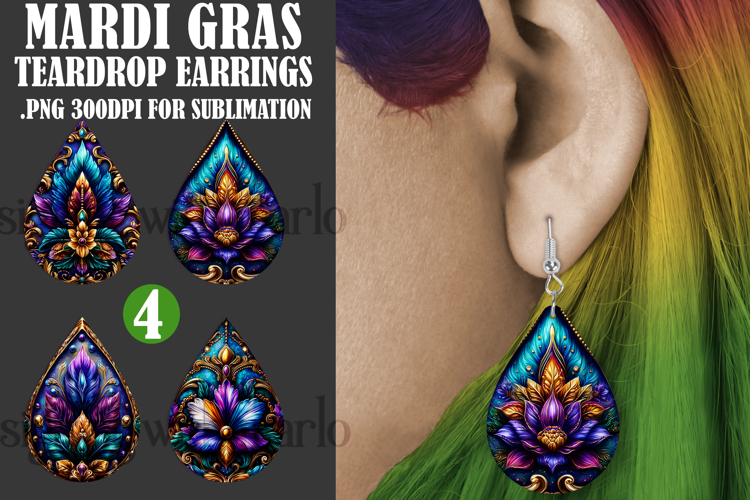 Mardi Gras Teardrop Earrings, Carnival Earring Designs, s16