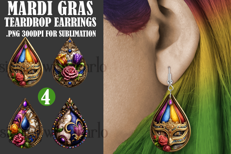 Mardi Gras Teardrop Earrings, Carnival Earring Designs, s17