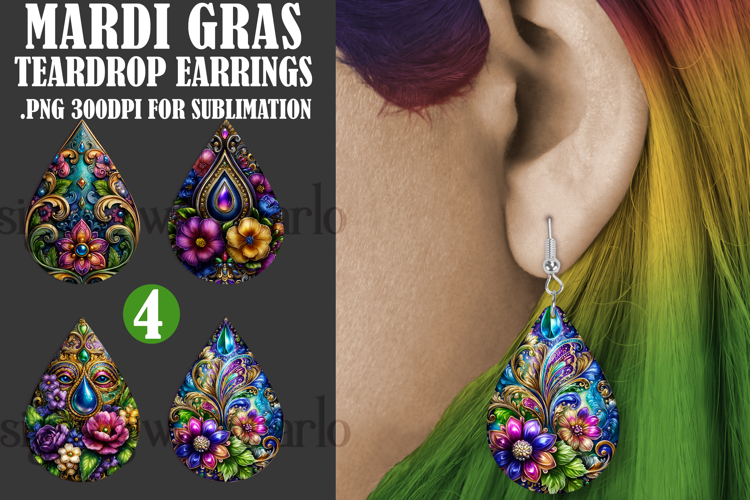 Mardi Gras Teardrop Earrings, Carnival Earring Designs, s20