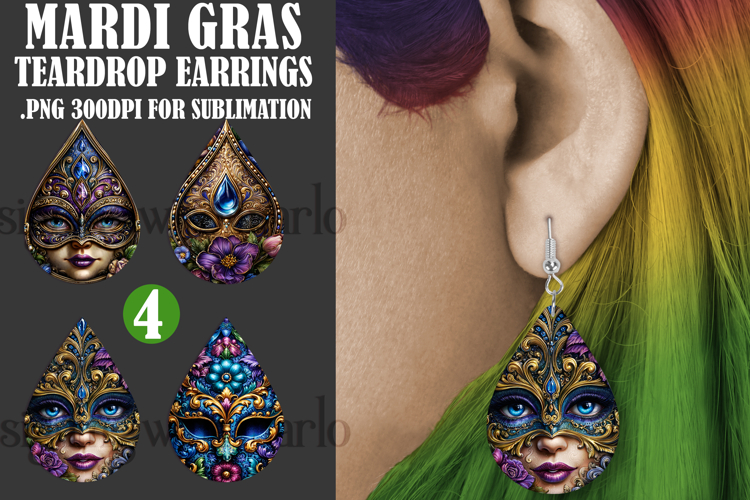 Mardi Gras Teardrop Earrings, Carnival Earring Designs, s21