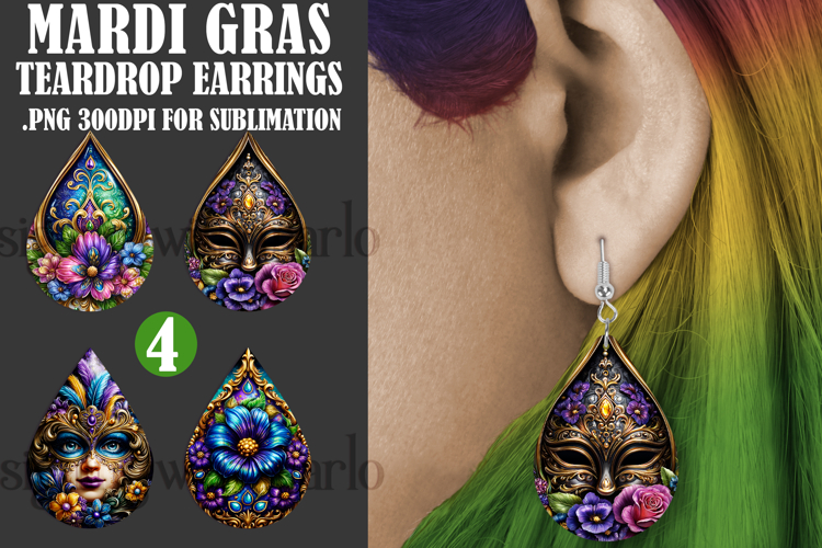 Mardi Gras Teardrop Earrings, Carnival Earring Designs, s22