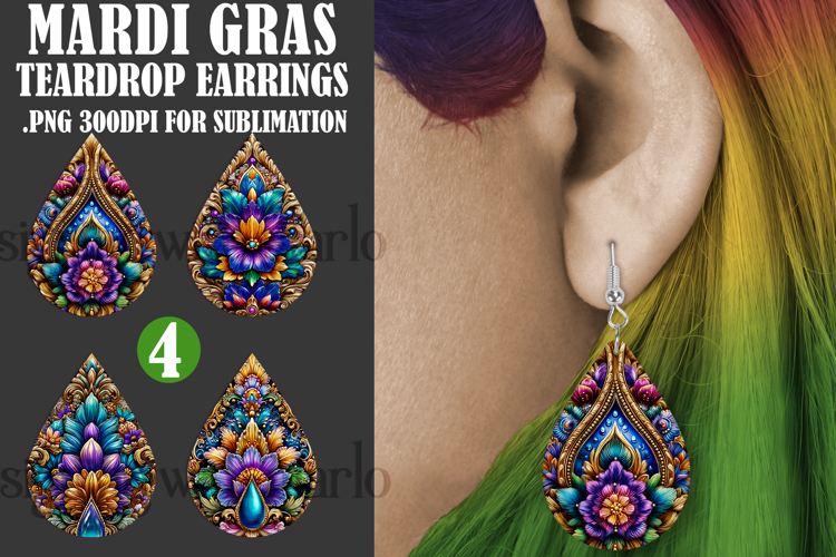 Mardi Gras Teardrop Earrings, Carnival Earring Designs, s23
