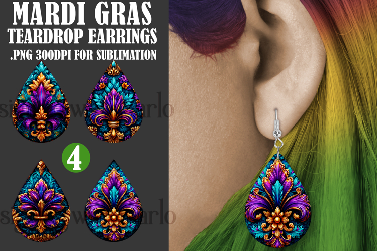 Mardi Gras Teardrop Earrings, Carnival Earring Designs, s24