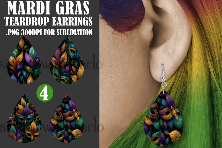 Mardi Gras Teardrop Earrings, Carnival Earring Designs, s25