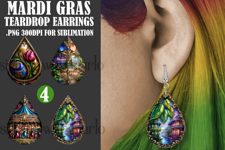 Mardi Gras Teardrop Earrings, Carnival Earring Designs, s27