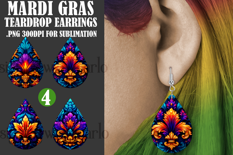 Mardi Gras Teardrop Earrings, Carnival Earring Designs, s28